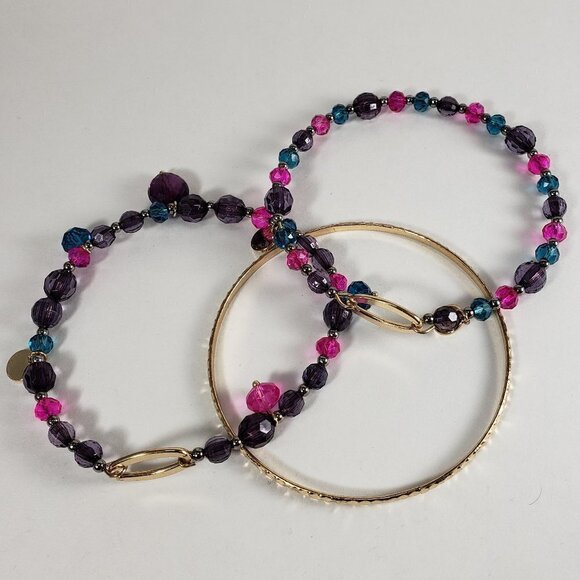 Add Some Sparkle with Set of 3 Gold Tone Multicolored Beaded Bangle Bracelets - Picture 2 of 6